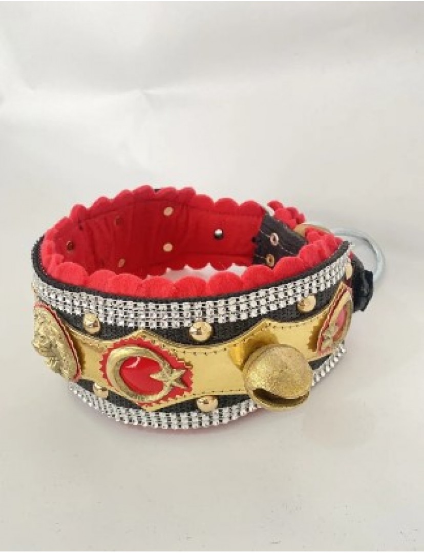 Kangal Köpek Tasması 2 Zilli Aslan Başlı Ay Yıldızlı 1. Sınıf Dayanıklı