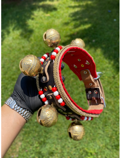 Büyük Zilli Kangal Köpek Tasması Hakiki Deri Boncuklu