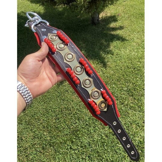 Hakiki Deri Boncuklu Kangal Köpek Tasması 60 Cm