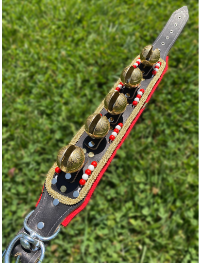 Büyük Zilli Kangal Köpek Tasması Hakiki Deri Boncuklu