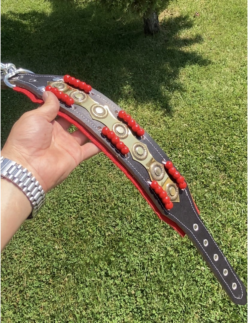 Hakiki Deri Boncuklu Kangal Köpek Tasması 60 Cm