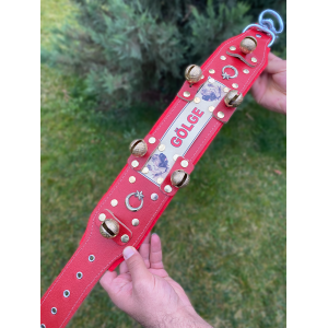 İsteğinize Özel Kangal Köpek Tasması Hakiki Deri 6 Zilli Kırmızı