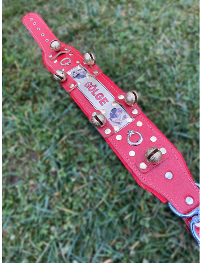 İsteğinize Özel Kangal Köpek Tasması Hakiki Deri 6 Zilli Kırmızı