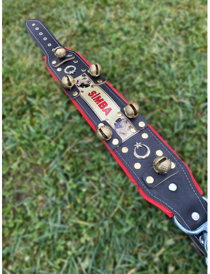 İsteğinize Özel Kangal Köpek Tasması Hakiki Deri 6 Zilli Siyah