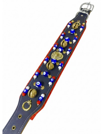 Kangal Köpek Tasması Hakiki Manda Derisi 4 Zilli Nazar Boncuklu Seri