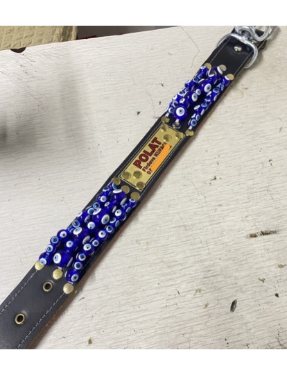 Özel İsimli Kangal Köpek Tasması Nazar Boncuklu Hakiki Manda Derisi