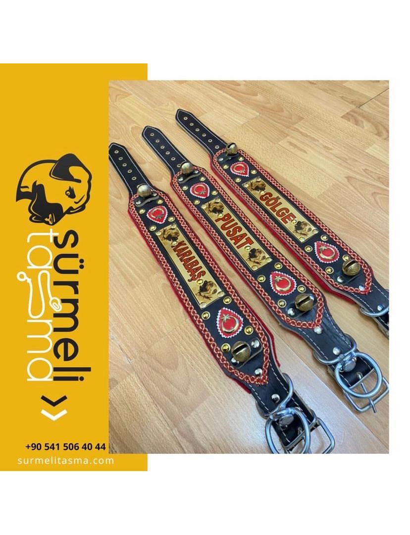 İsteğinize Özel İsimli Hakiki Deri Kangal Köpek Tasması Zilli Boyunluk 1. Sınıf