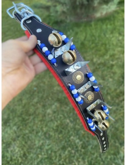 Yavru Kangal Çoban Köpek Tasması Hakiki Deri 4 Zilli 1. Sınıf Kırmızı