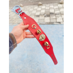 Hakiki Manda Derisi Yavru Kangal Tasması Kırmızı Çift Zilli Ayarlanabilir