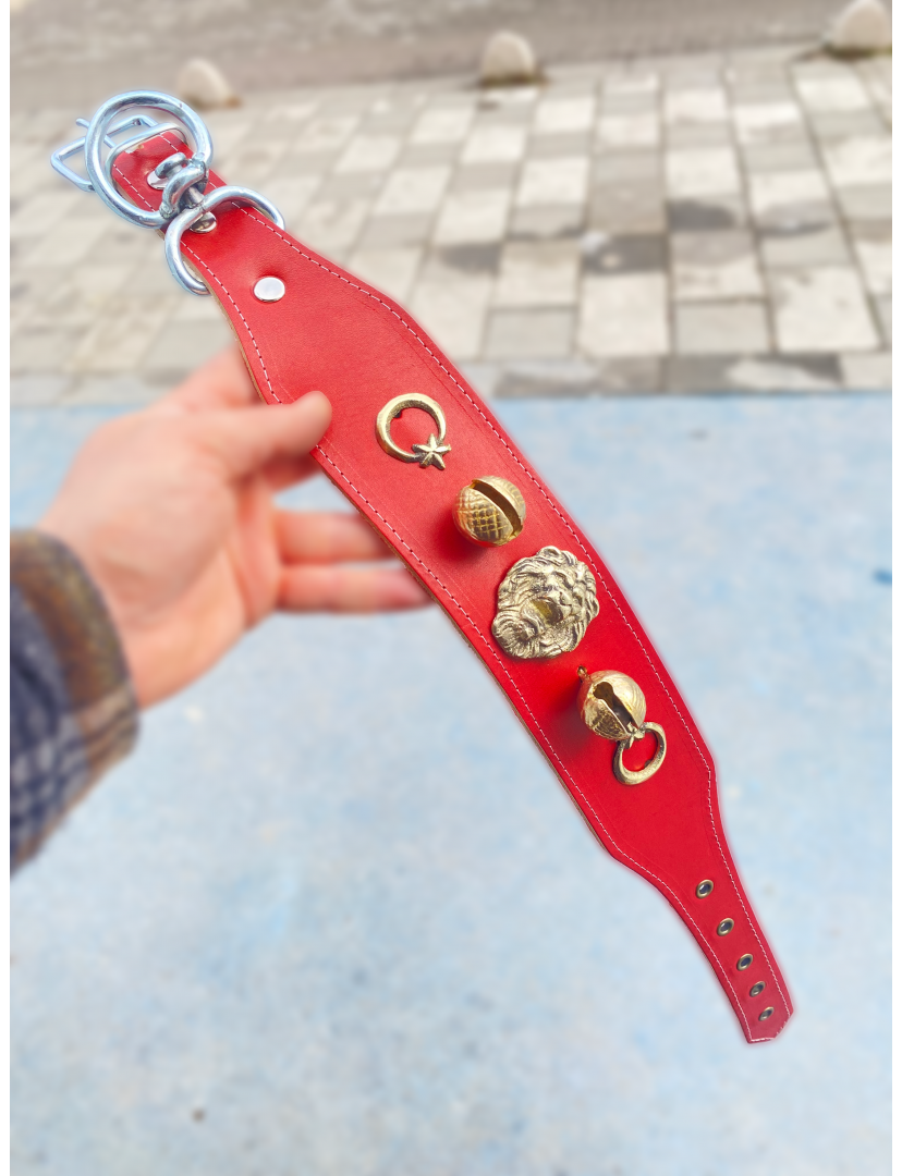 Hakiki Manda Derisi Yavru Kangal Tasması Kırmızı Çift Zilli Ayarlanabilir