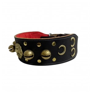 Kangal Köpek Tasması Hakiki Deri 4 Zilli Aslan Başlı Üç Hilalli 