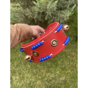 Kangal Köpek Tasması Hakiki Deri Geniş 2 Zilli Kırmızı