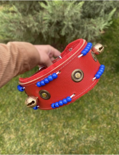 Kangal Köpek Tasması Hakiki Deri Geniş 2 Zilli Kırmızı