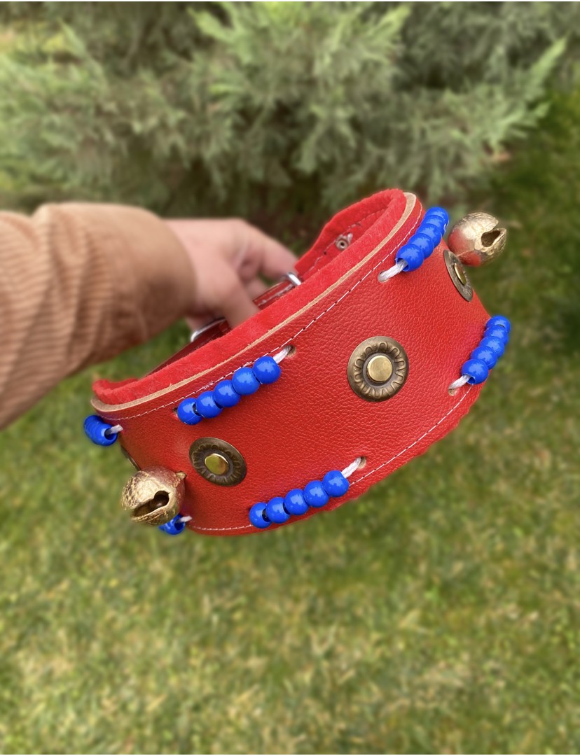 Kangal Köpek Tasması Hakiki Deri Geniş 2 Zilli Kırmızı