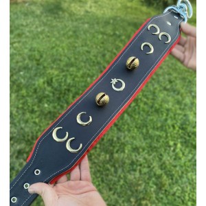 Kangal Köpek Tasması 3 Hilalli Ay Yıldızlı Hakiki Manda Derisi 2 Zilli