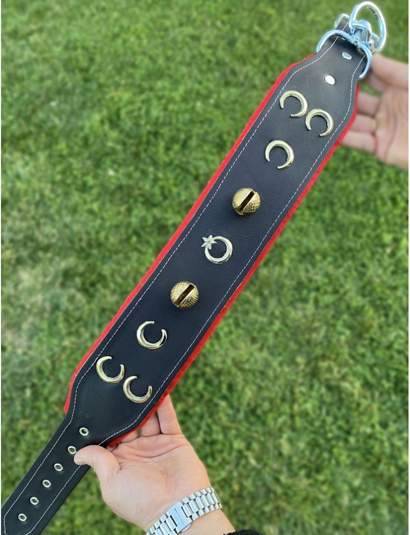 Kangal Köpek Tasması 3 Hilalli Ay Yıldızlı Hakiki Manda Derisi 2 Zilli