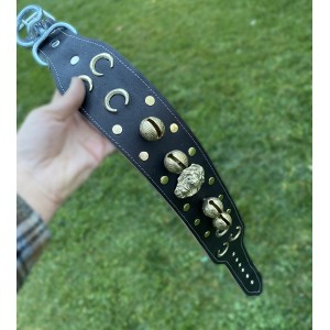 Kangal Köpek Tasması Hakiki Deri 4 Zilli Aslan Başlı Üç Hilalli 