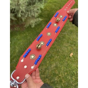 Kangal Köpek Tasması Hakiki Deri Geniş 2 Zilli Kırmızı