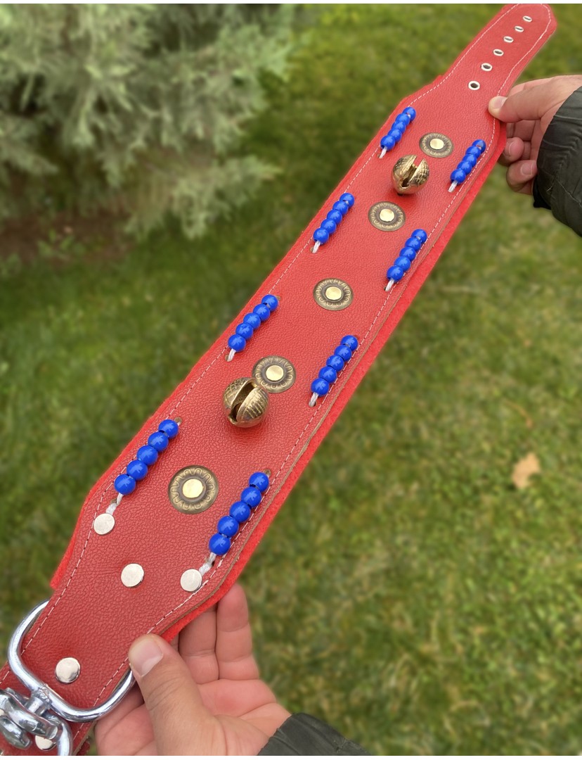 Kangal Köpek Tasması Hakiki Deri Geniş 2 Zilli Kırmızı