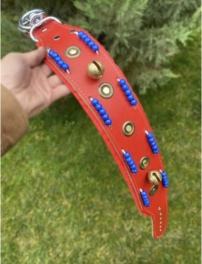 Kangal Köpek Tasması Hakiki Deri Geniş 2 Zilli Kırmızı