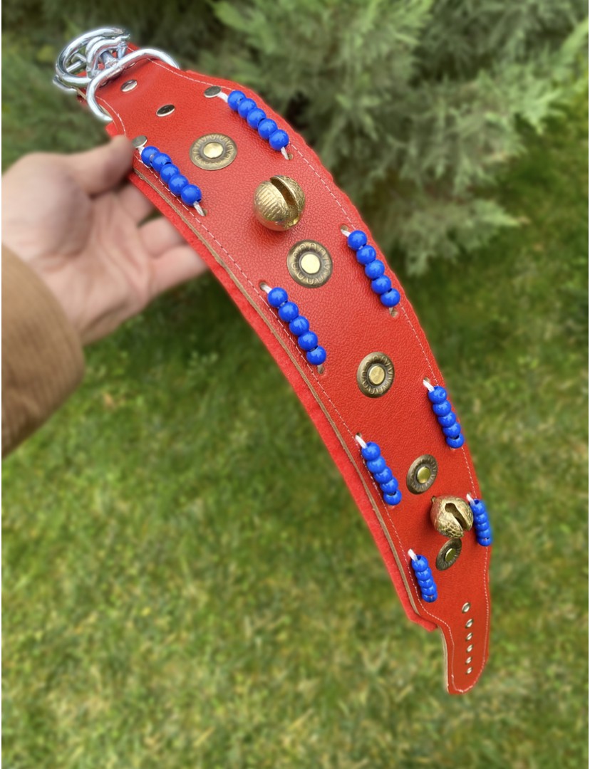 Kangal Köpek Tasması Hakiki Deri Geniş 2 Zilli Kırmızı