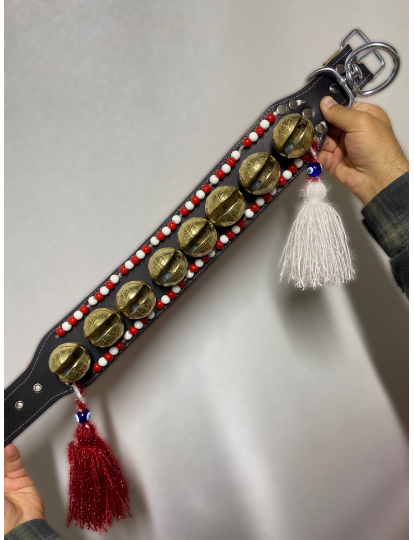 Büyük 8 Zilli Kangal Köpek Tasması Hakiki Deri Püsküllü