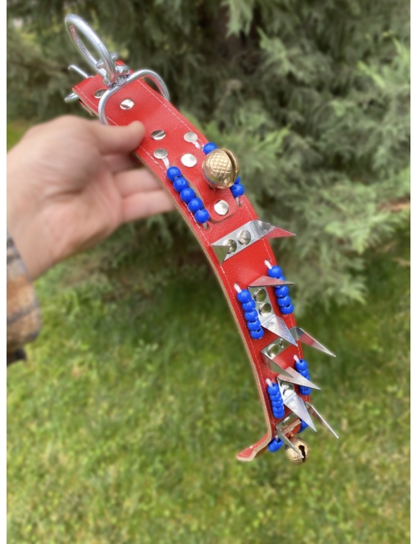 Kangal Köpek Tasması Çoban 2 Zilli Hakiki Deri Kırmızı