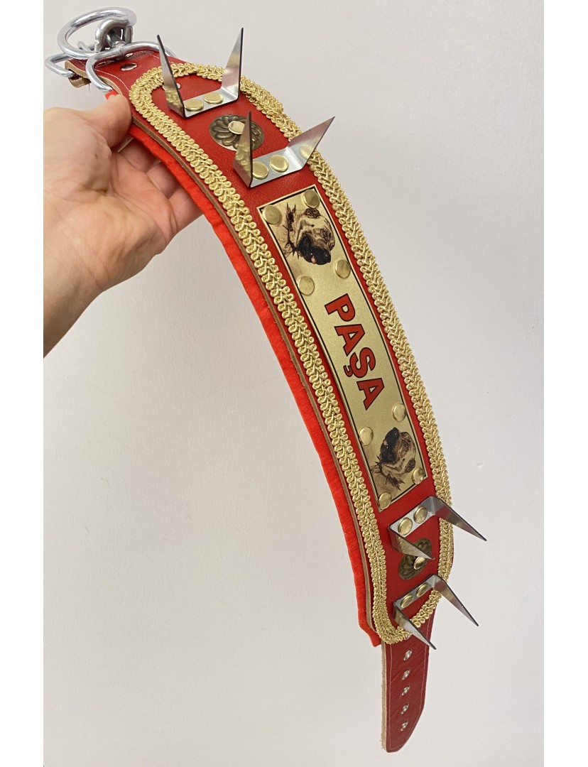 İsteğinize Özel İsimli Kangal Çoban Köpek Tasması Hakiki Deri Kırmızı