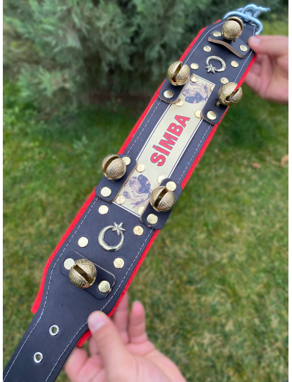 İsteğinize Özel Kangal Köpek Tasması Hakiki Deri 6 Zilli Siyah