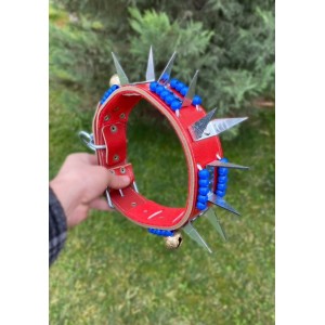 Kangal Köpek Tasması Çoban 2 Zilli Hakiki Deri Kırmızı