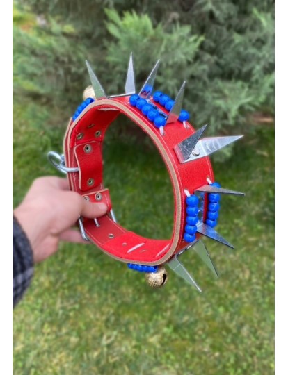 Kangal Köpek Tasması Çoban 2 Zilli Hakiki Deri Kırmızı