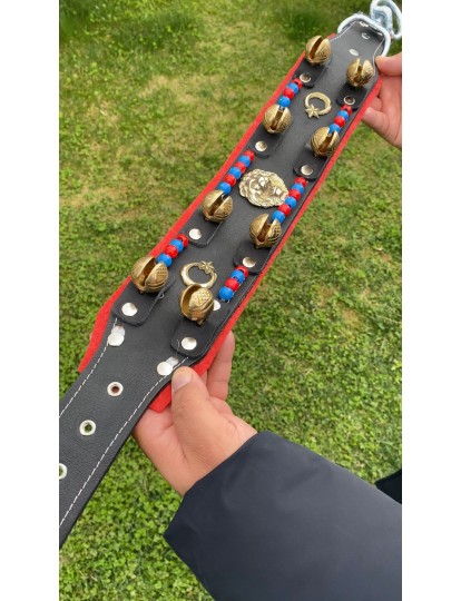 Hakiki Deri 8 Zilli Kangal Köpek Tasması Boncuklu Ay Yıldızlı