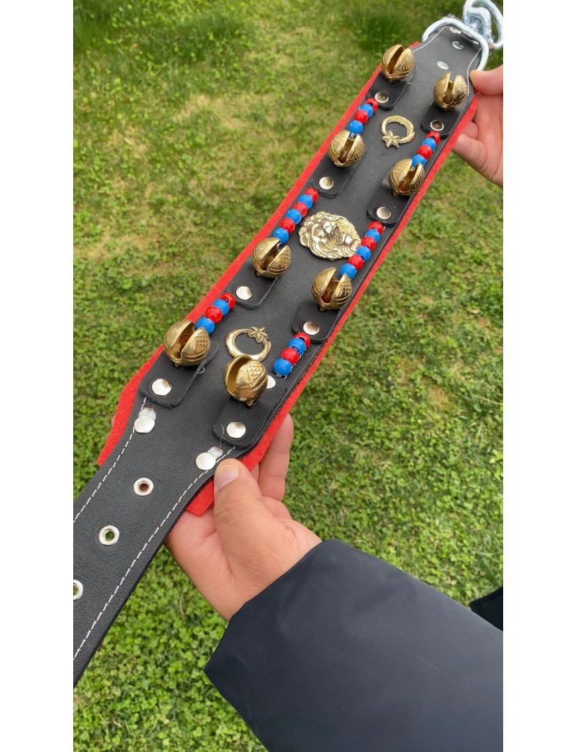 Hakiki Deri 8 Zilli Kangal Köpek Tasması Boncuklu Ay Yıldızlı