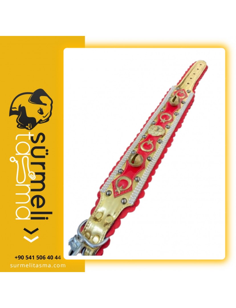 Kangal Köpek Tasması 2 Zilli 1. Sınıf Dayanıklı 80 Cm Gold