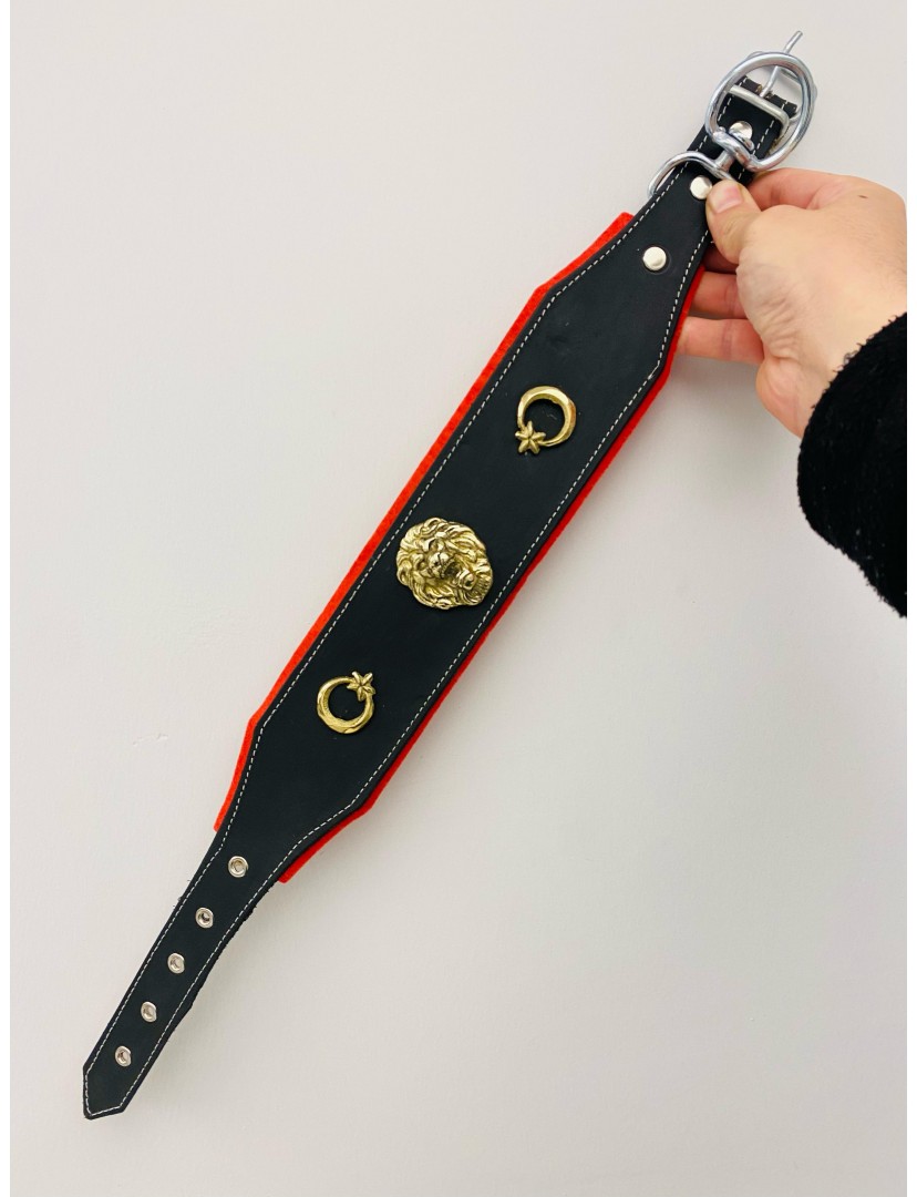 Yavru Kangal Köpek Tasması Hakiki Deri Aslan Başlı Ay Yıldızlı