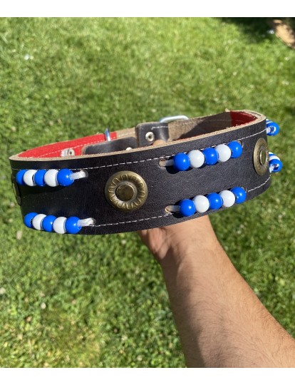 Kangal Köpek Boyun Tasması Hakiki Deri Boncuklu 5 Cm Genişlik