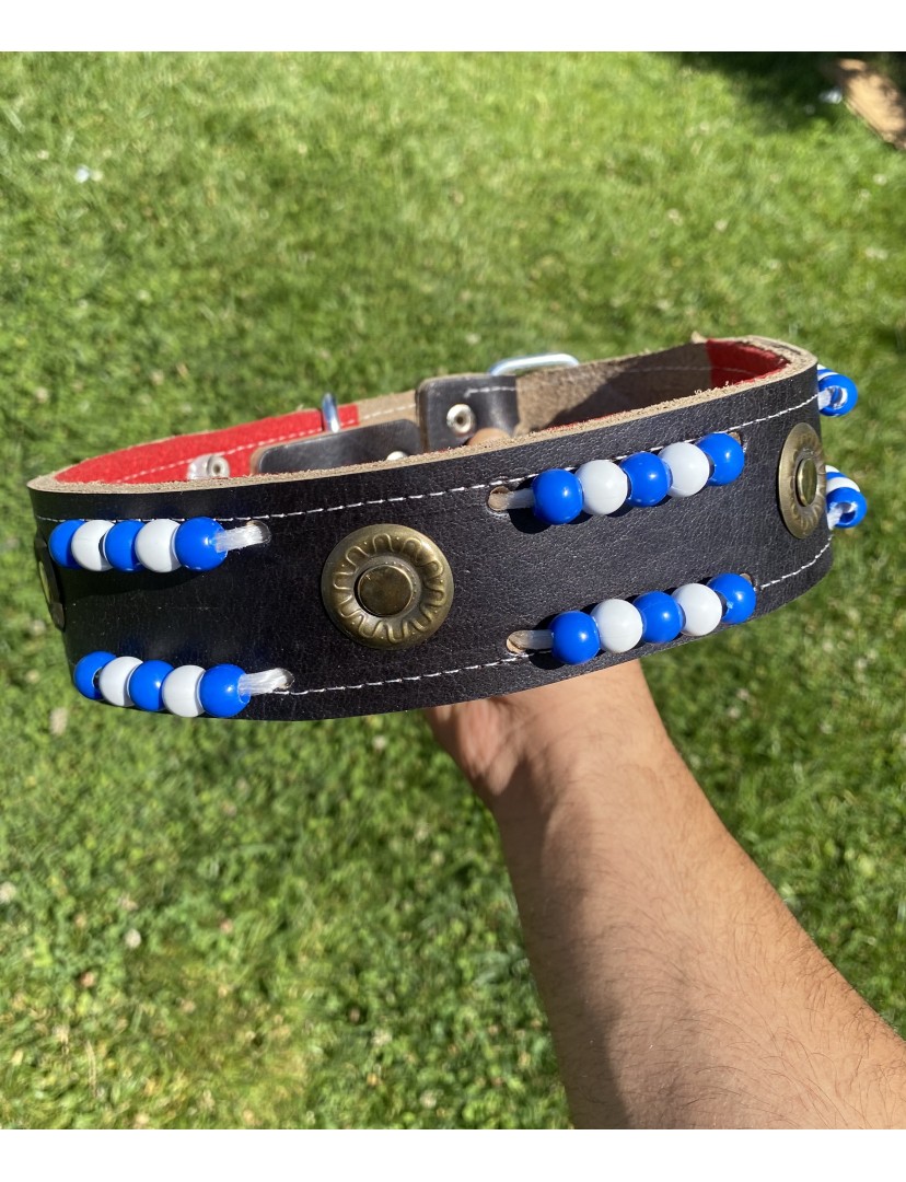 Kangal Köpek Boyun Tasması Hakiki Deri Boncuklu 5 Cm Genişlik