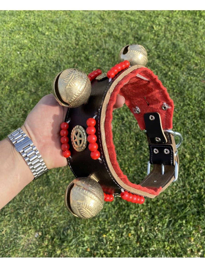 Büyük Zilli Geniş Kangal Köpek Tasması Hakiki Deri