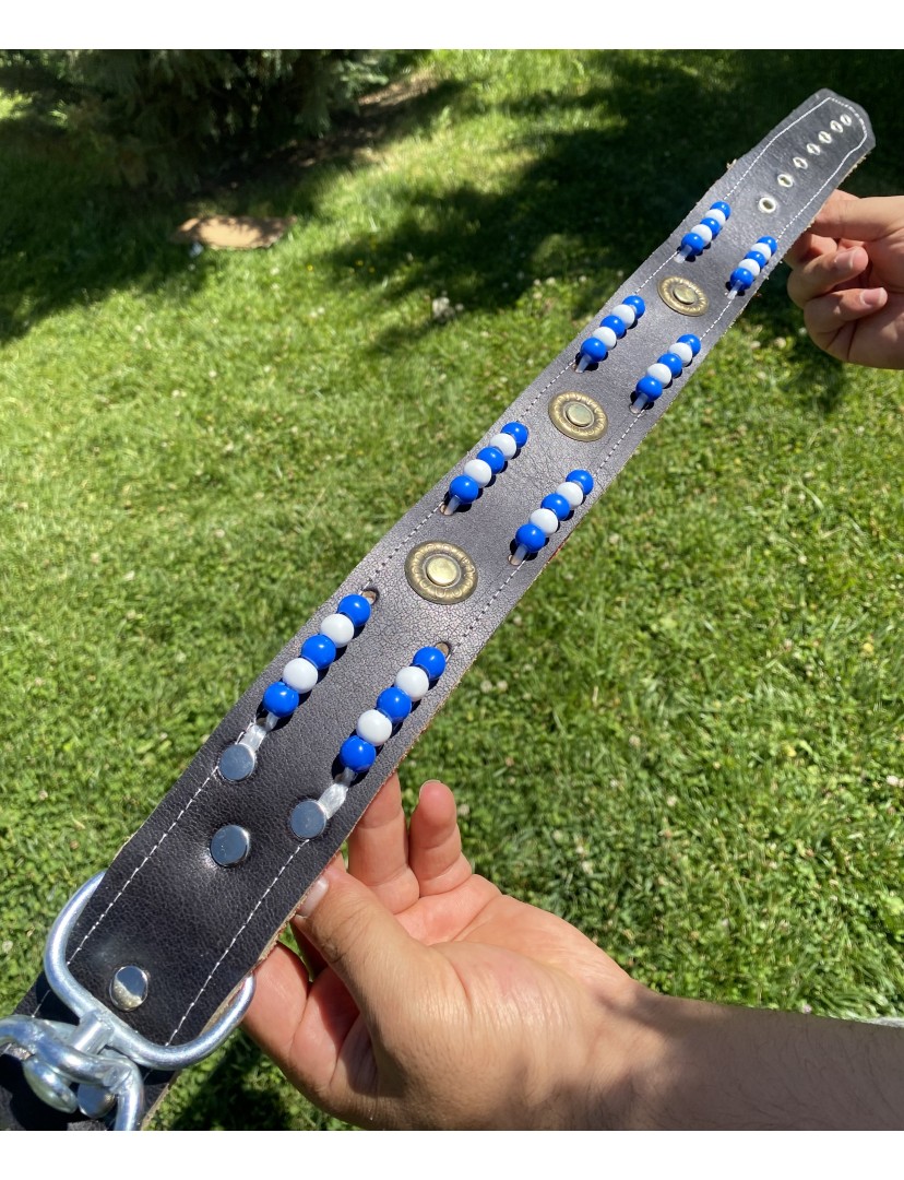 Kangal Köpek Tasması Hakiki Deri 5 Cm Genişlik 2 Zilli Boncuklu