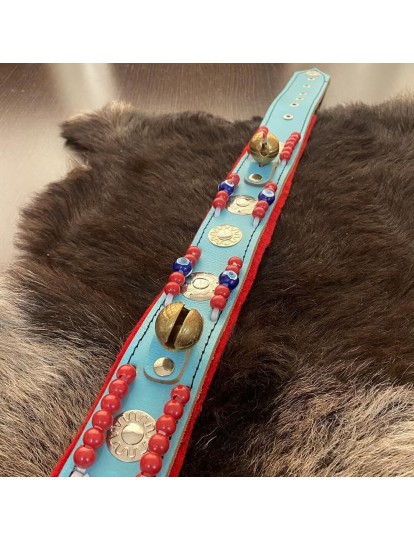 Kangal Köpek Tasması Hakiki Manda Derisi 2 Zilli 1. Sınıf Mavi