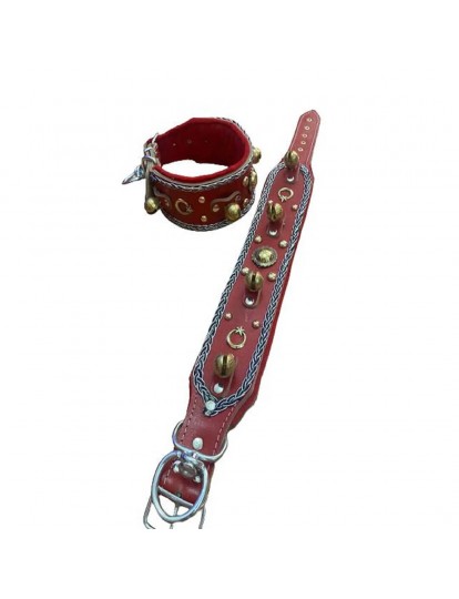 4 Zilli Geniş Deri Kangal Köpek Tasması Kırmızı