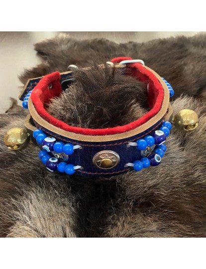 Kangal Köpek Tasması Hakiki Manda Derisi 2 Zilli 1. Sınıf Lacivert