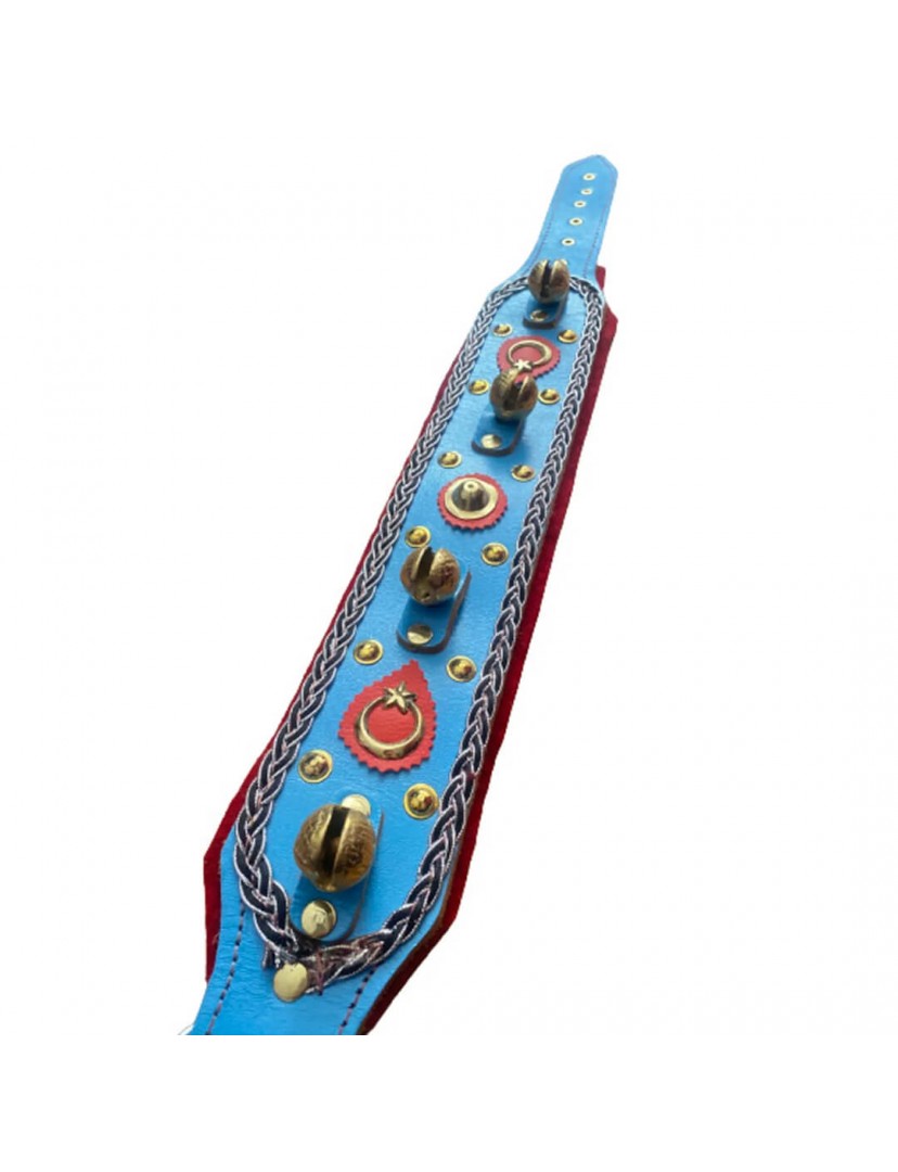 Kangal Köpek Tasması 4 Zilli Hakiki Deri Mavi