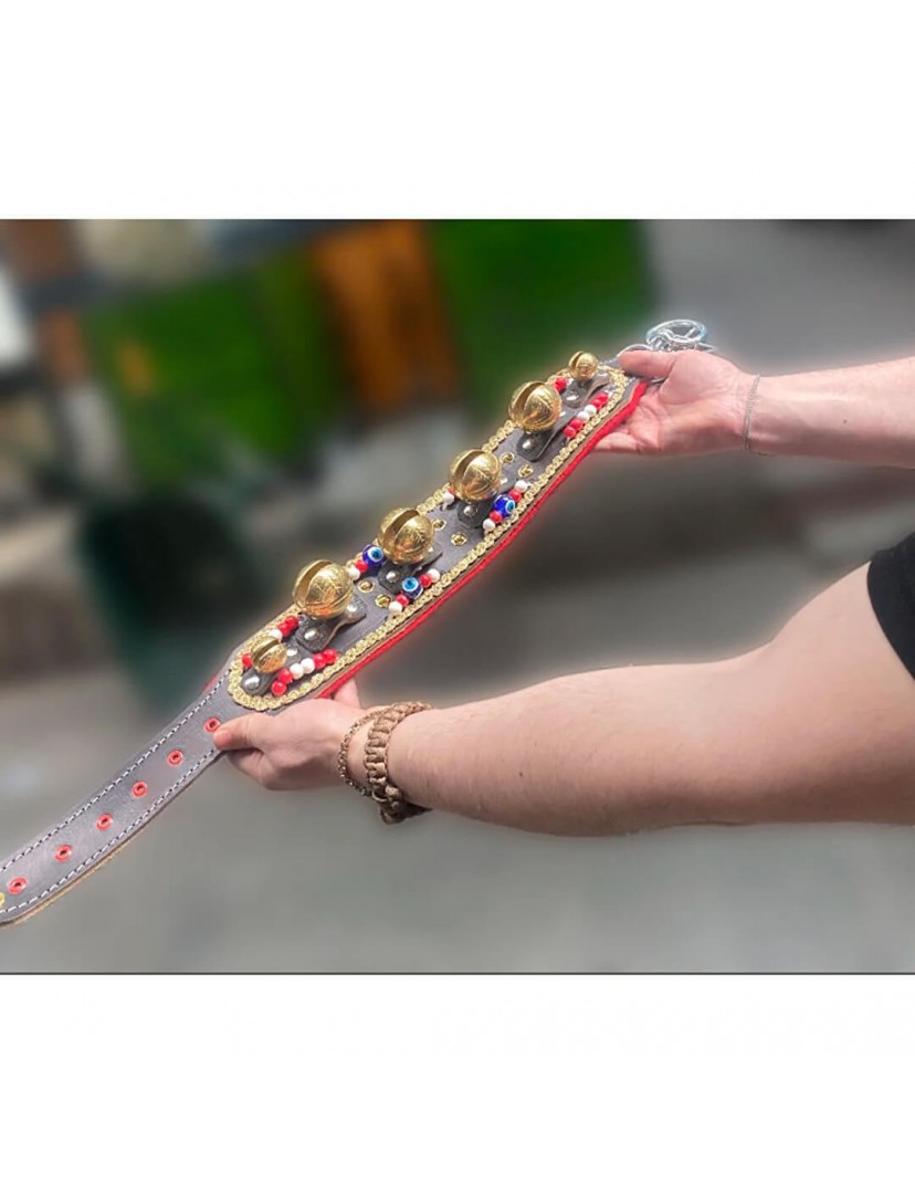 Kangal Köpek Tasması Büyük Zilli Hakiki Deri 6 Zilli