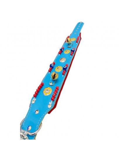 2 Zilli Geniş Deri Köpek Tasması Mavi