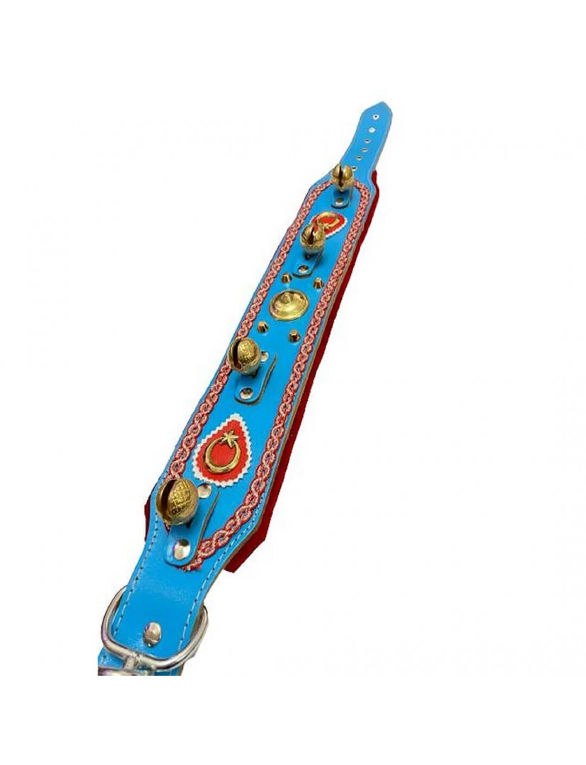 Deri Kangal Köpek Tasması 4 Zilli Mavi