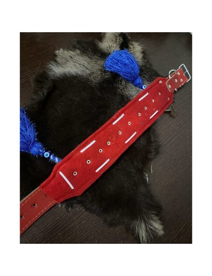 Zilli Püsküllü Kangal Köpek Tasması Hakiki Manda Derisi