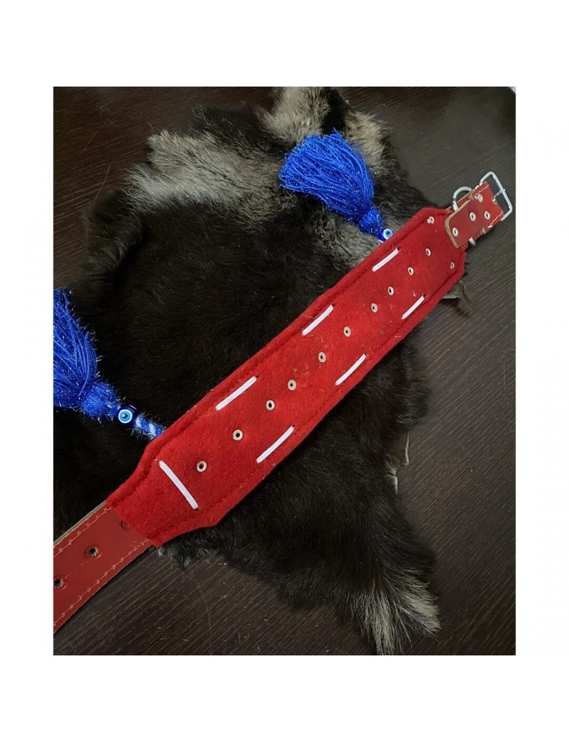 Zilli Püsküllü Kangal Köpek Tasması Hakiki Manda Derisi