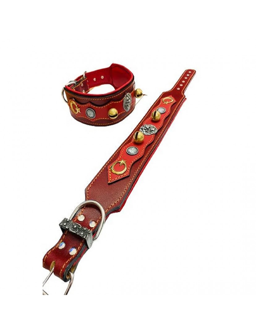 Hakiki Deri Köpek Tasması 2 Zilli 81 Cm