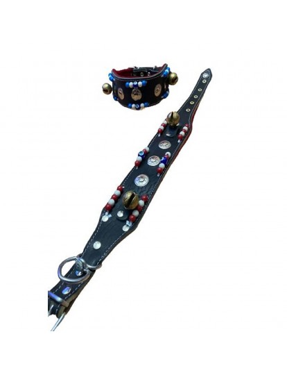 Yavru Deri Köpek Tasması 2 Zilli Siyah